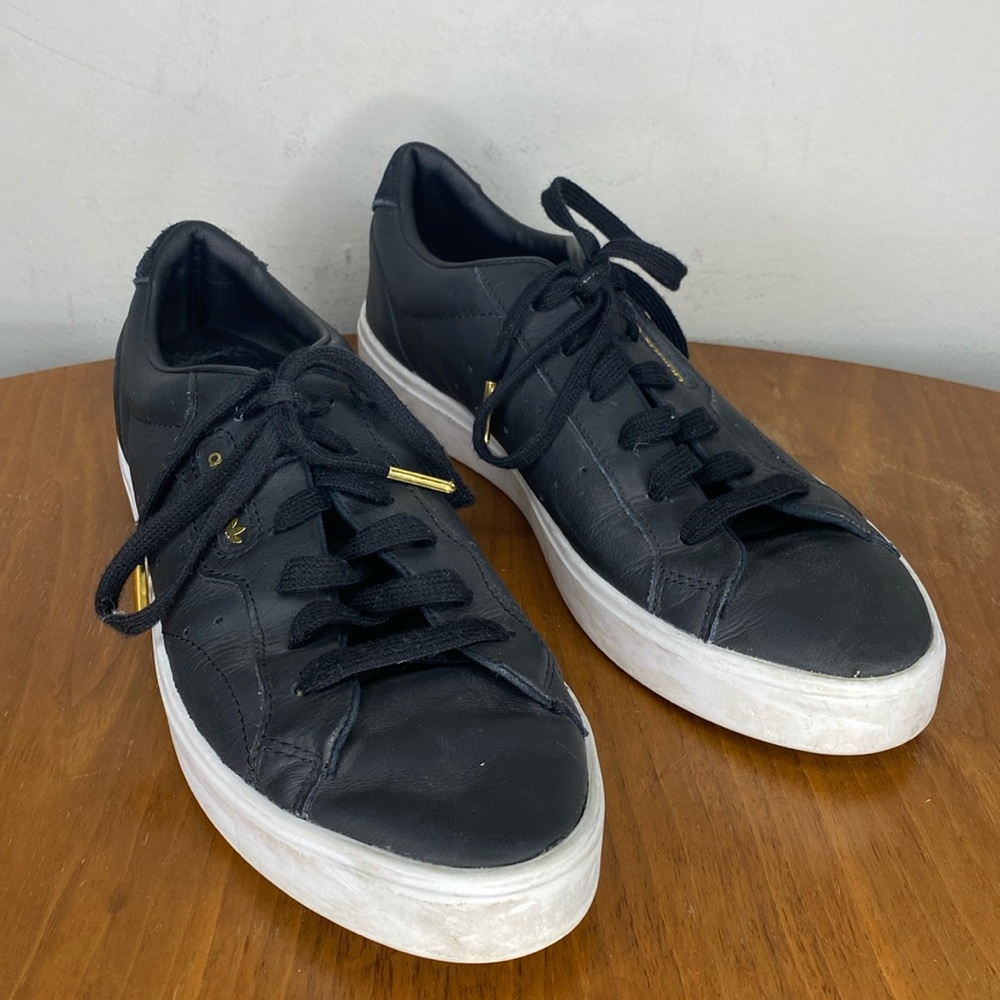 Black Leather Lace-Up Platform Sneakers